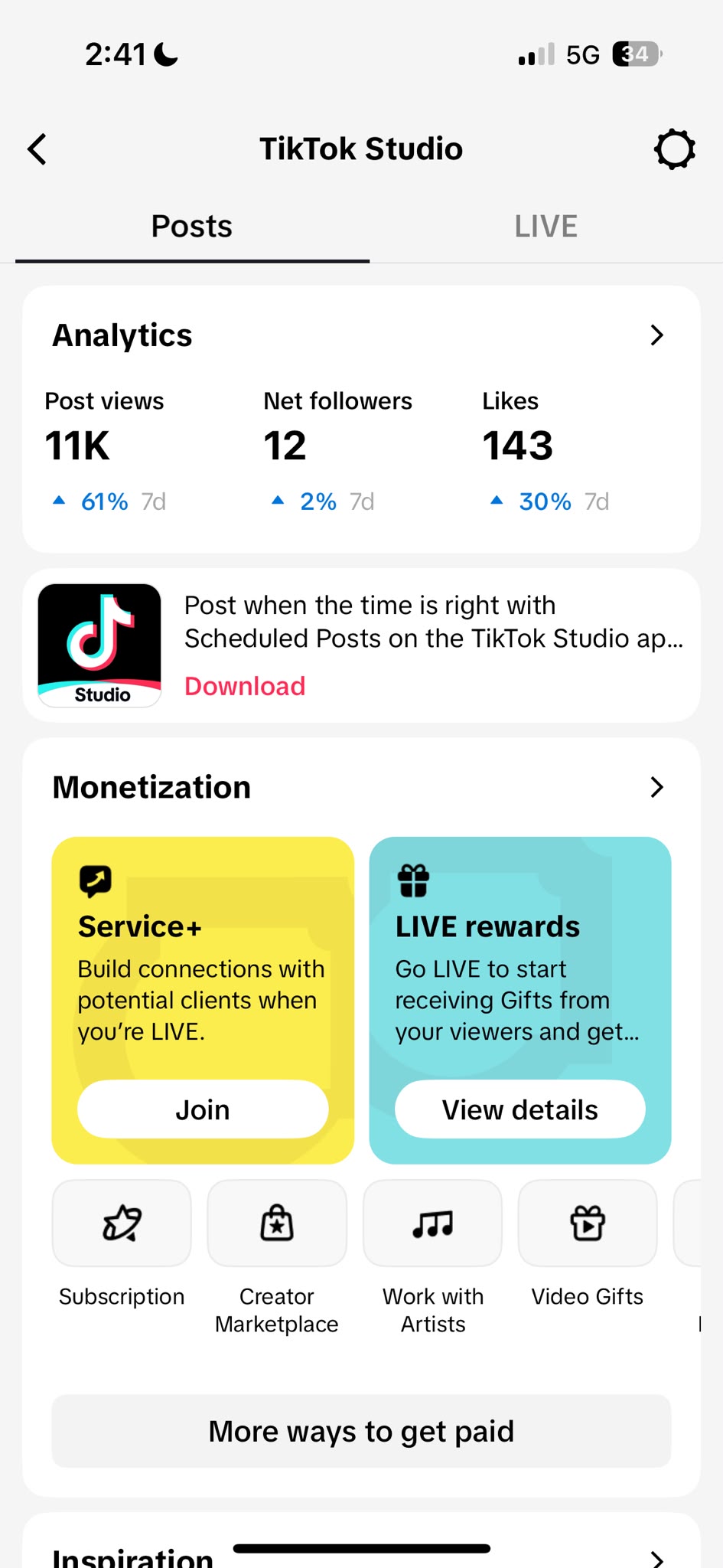 TikTok analytics snapshot