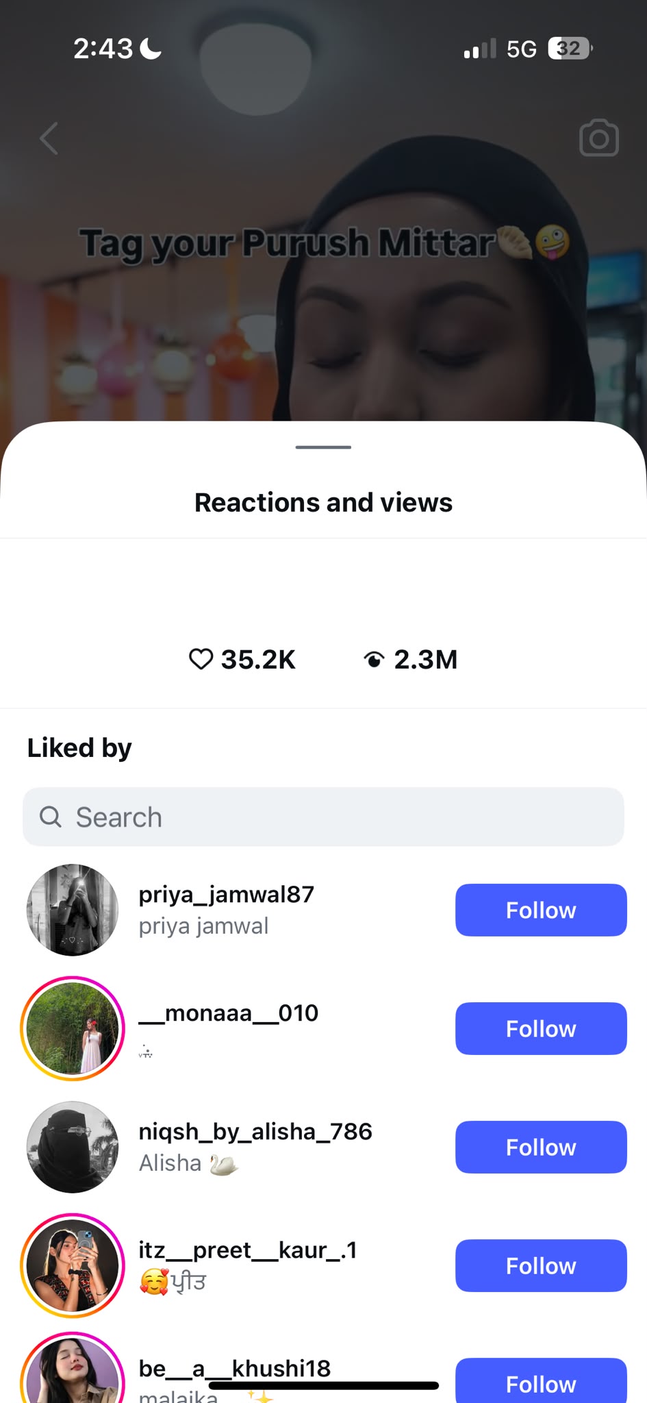 Instagram reactions and views snapshot